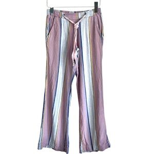 CHASER Linen Blend Striped Purple Pastel Wide-Leg Drawstring Pants